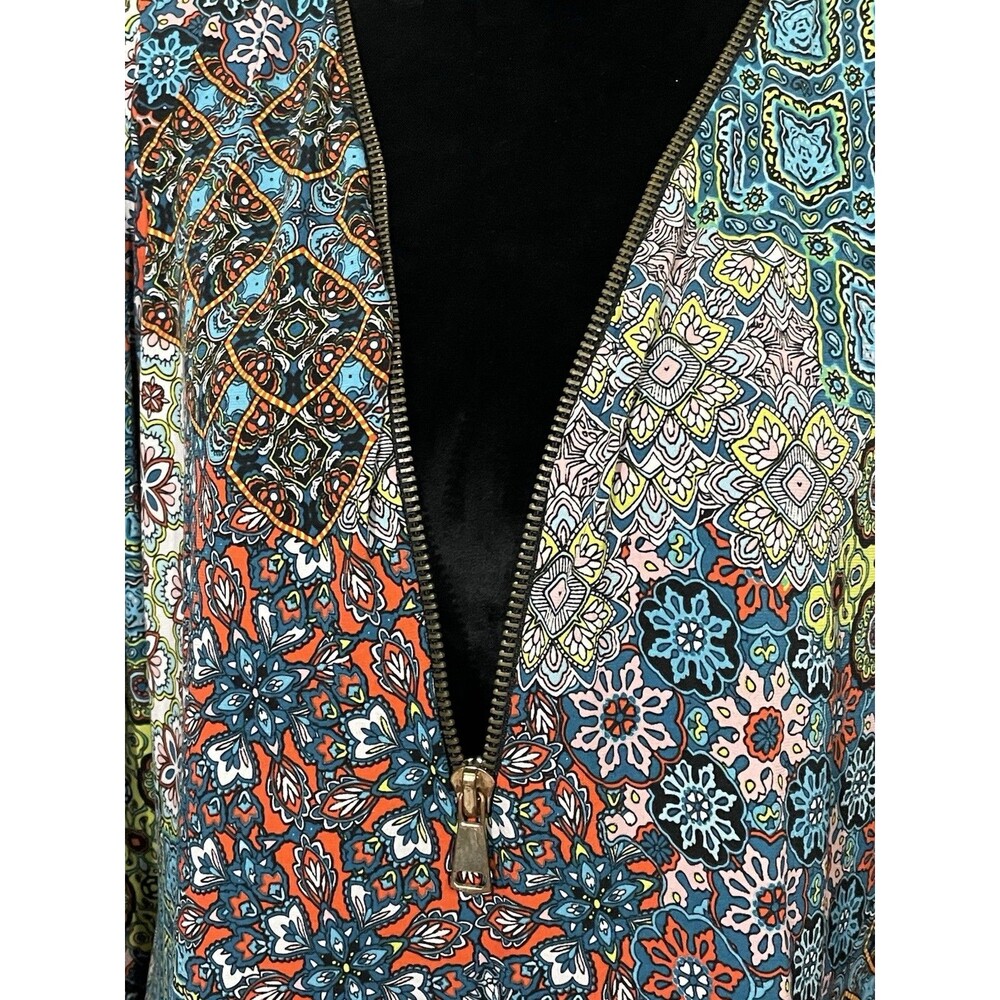 MSK Vibrant Colorful Boho Floral Patch Print Flared Sleeve Shift Dress Large - Picture 2 of 8